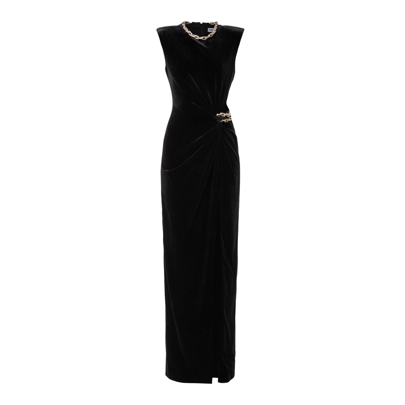 Black Velvet Embellished Maxi Dress