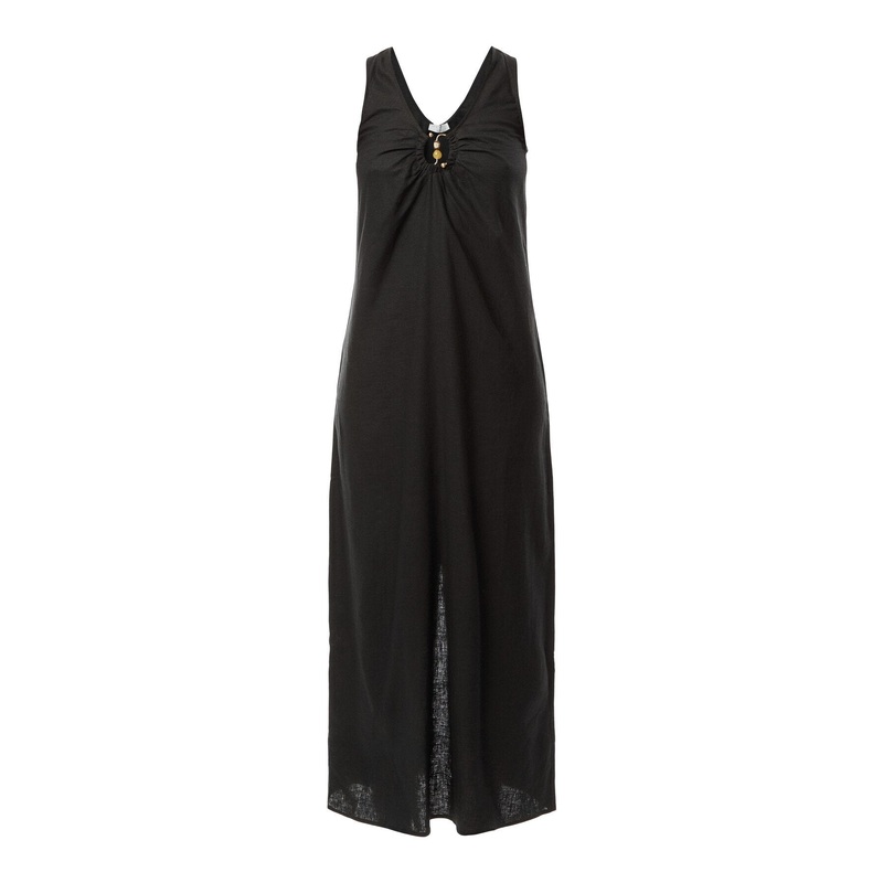 Keyhole Front Maxi Dress Black Solid Dress