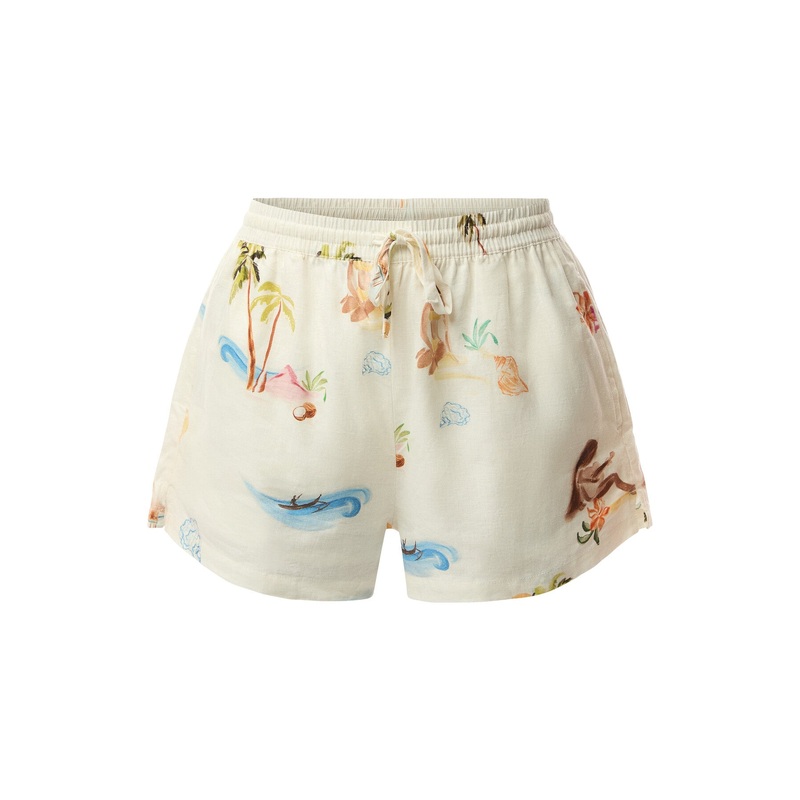Short Beige Print Shorts