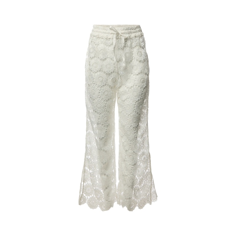 Side Split Pant White Crochet Trouser