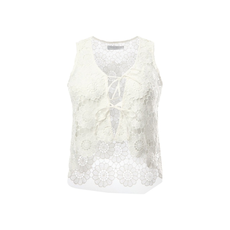 Tie Front Top White Crochet Top