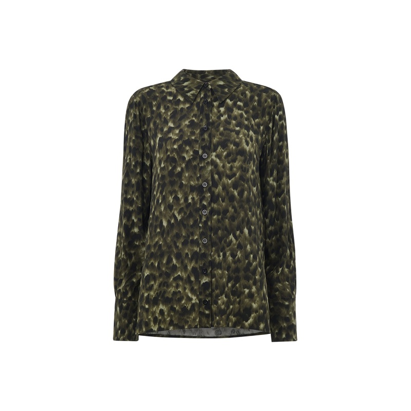 Animal Print Collared Shirt Green