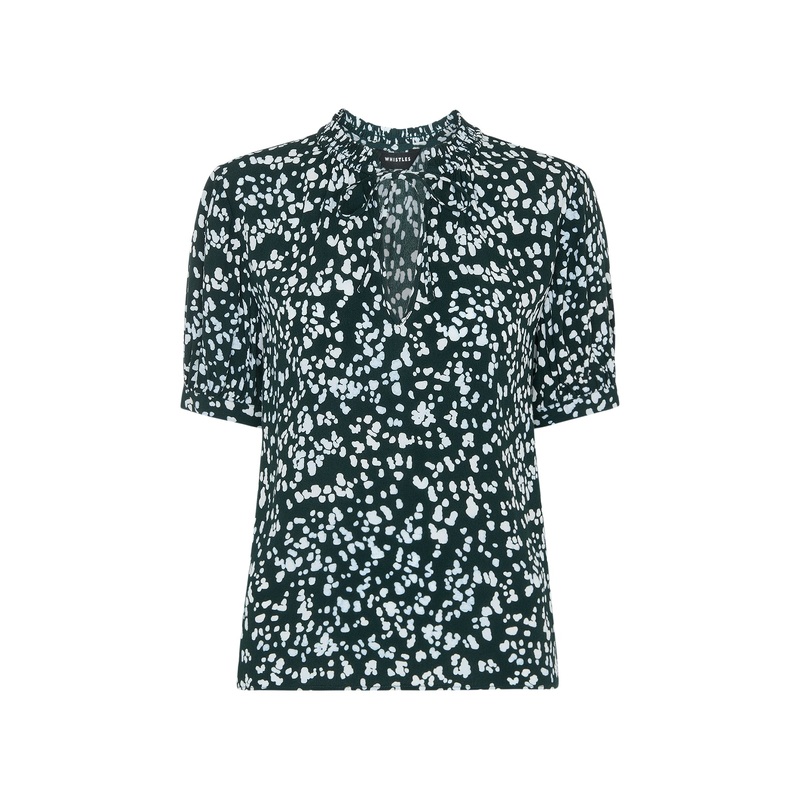 Animal Tie Neck Blouse Blue