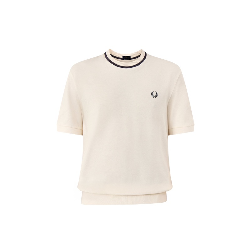 Crew Neck Pique T-Shirt Ecru