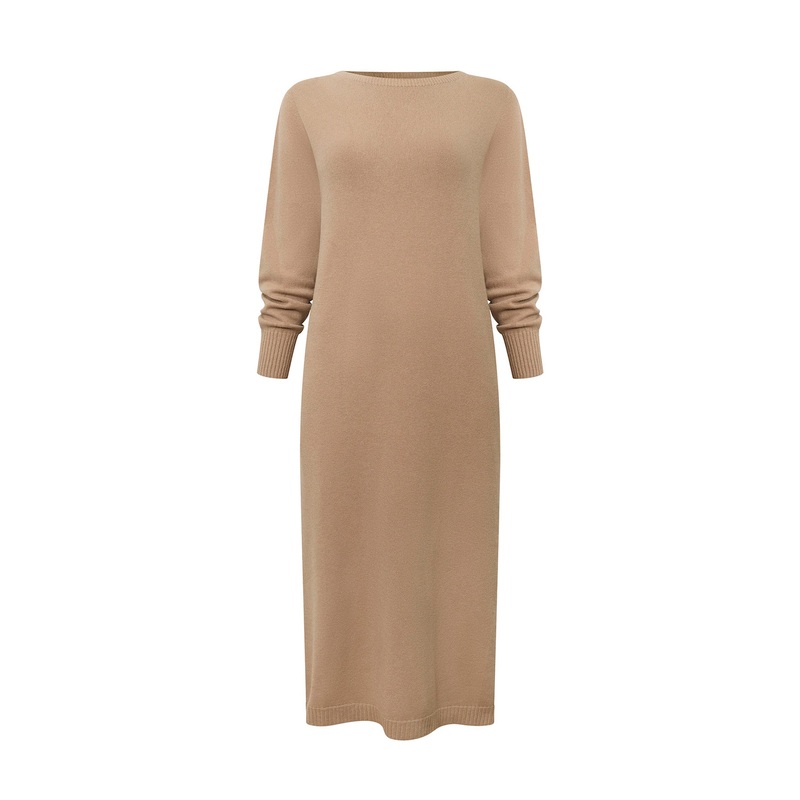 Knitted Midi Dress Taupe