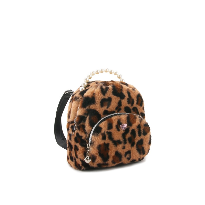 Leopard Faux Fur Micro Mini Backpack Brown
