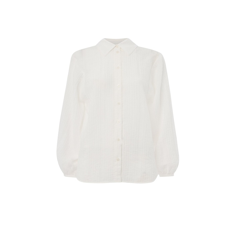 Textured Relaxed Viscose Shirt White