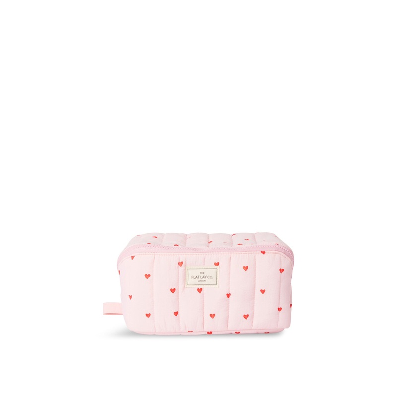 Marshmallow Flat Lay Makeup Box Bag - Sweet Pink Hearts