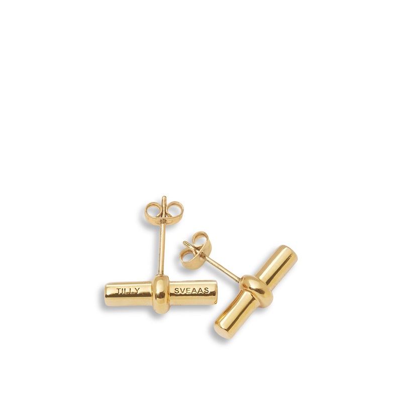 Gold T Bar Studs Earrings