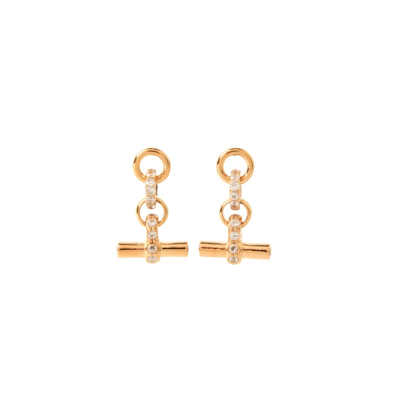 Jewelled Gold T Bar Drop Earrings