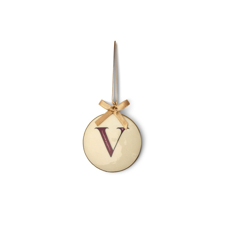 Enamel Round Alphabet Letter Bauble V