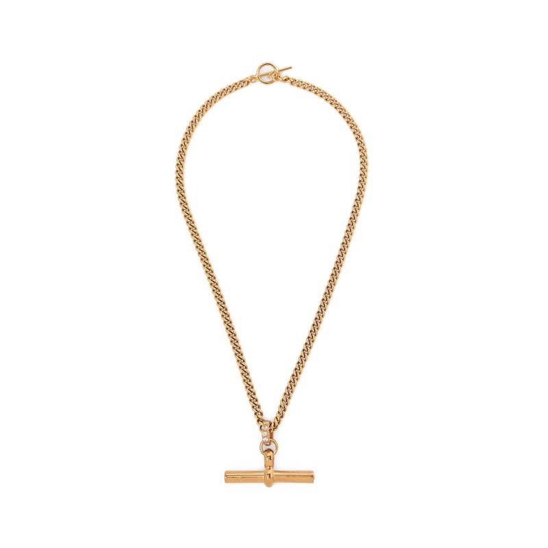 Giant Jewelled T Bar on Curb Chain Necklace