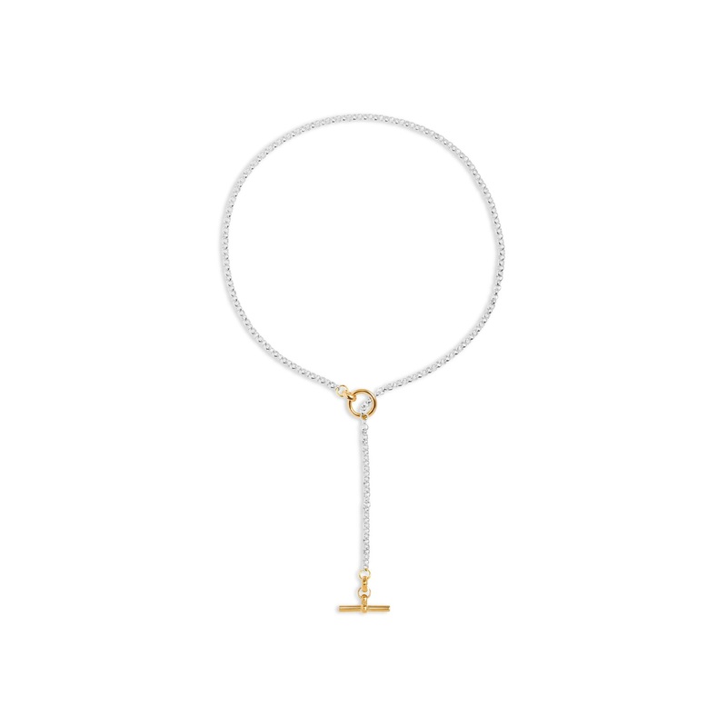 Short Silver and Gold Lariat Necklace