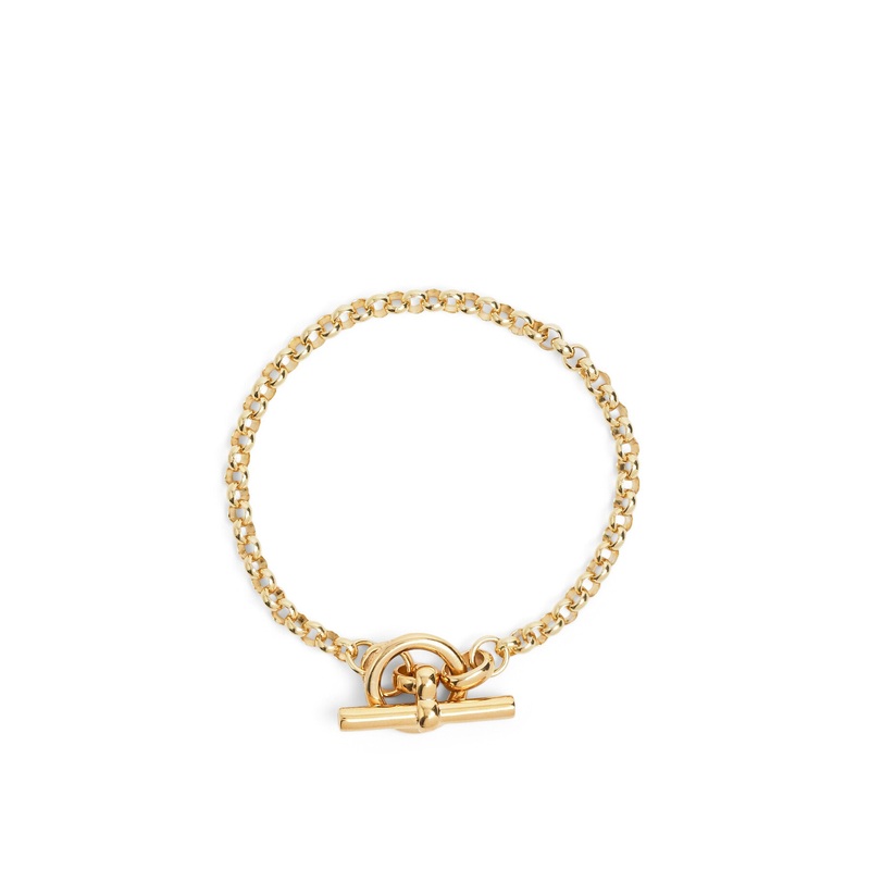 Small Gold T-bar Clasp on Belcher Chain Bracelet