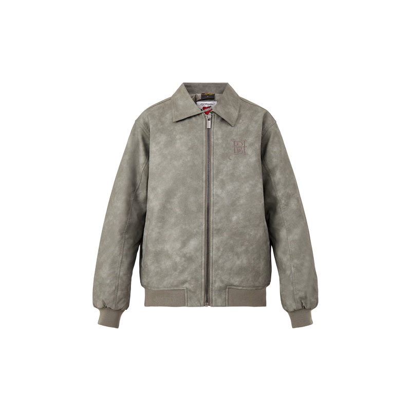 Cobra Embossed Vegan Leather Jacket Grey