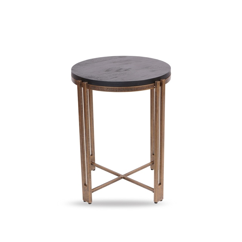 Dalston Sandblasted Wood and Champagne Frame Side Table Black