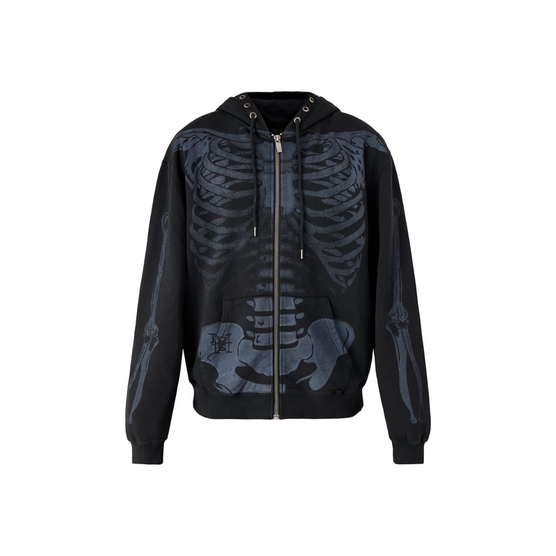 Mens Skeleton In Acid Zip Thru Hoodie