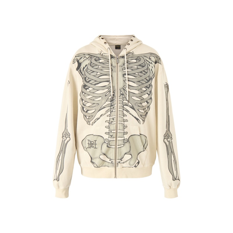 Skeleton Acid Zip Hoodie Ecru
