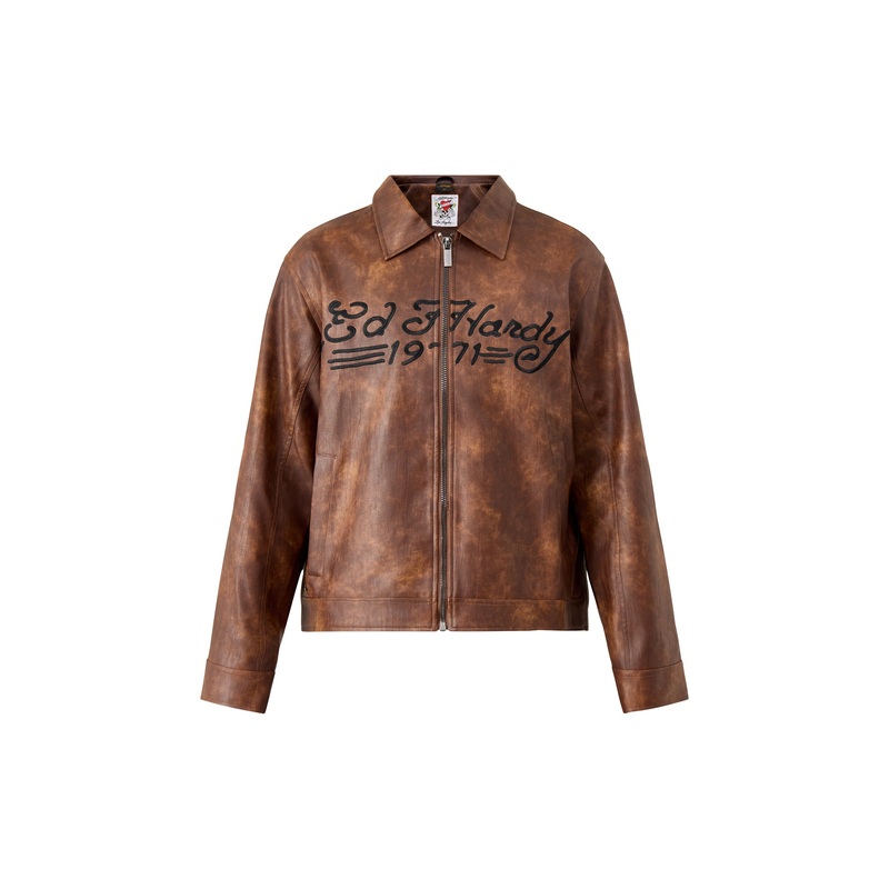 Vegan Leather Zip Jacket Brown