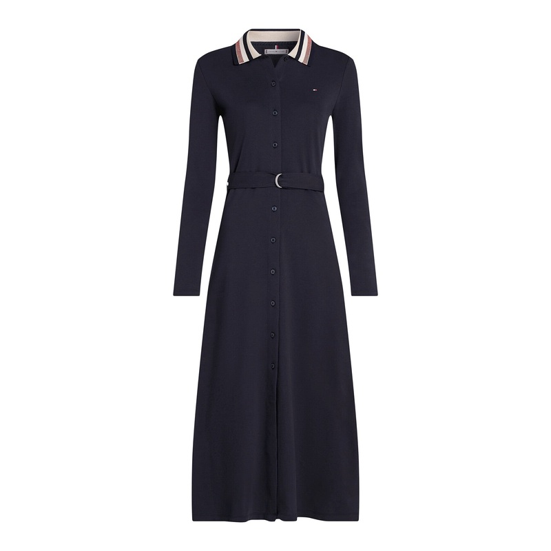 Belted Maxi Slim Polo Dress