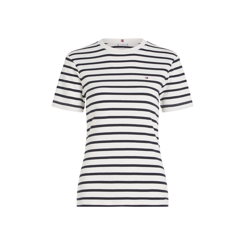 Flag Embroidery Slim Fit Striped T-Sh
