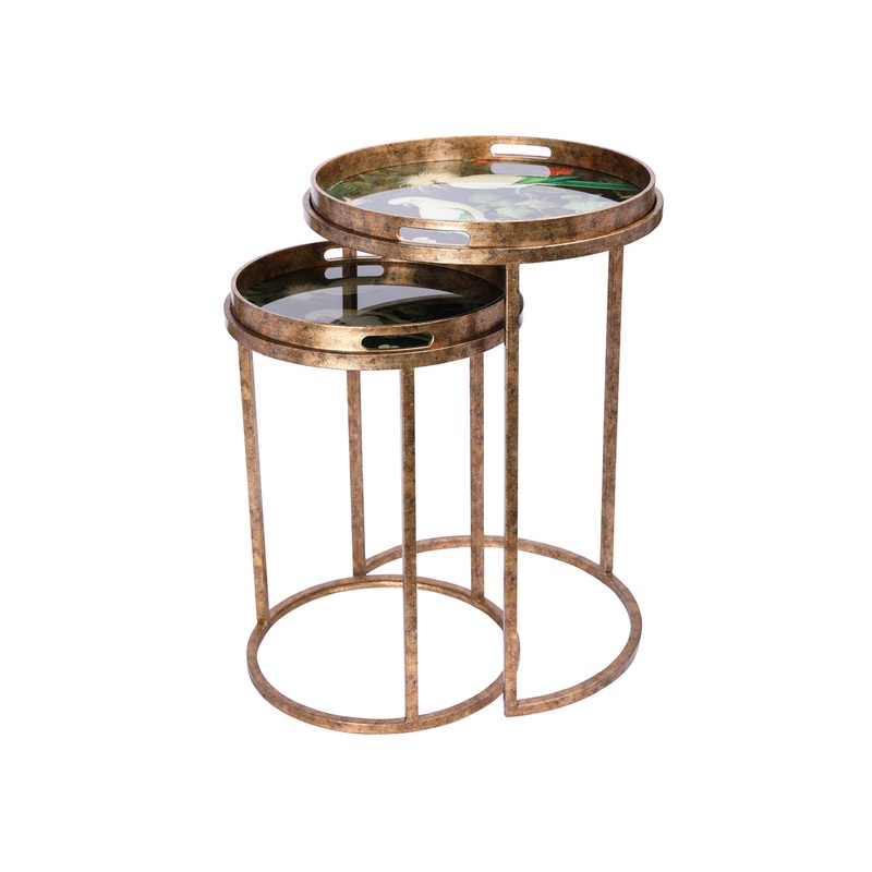 Tropical Birds Tray Tables Set of 2 Gold