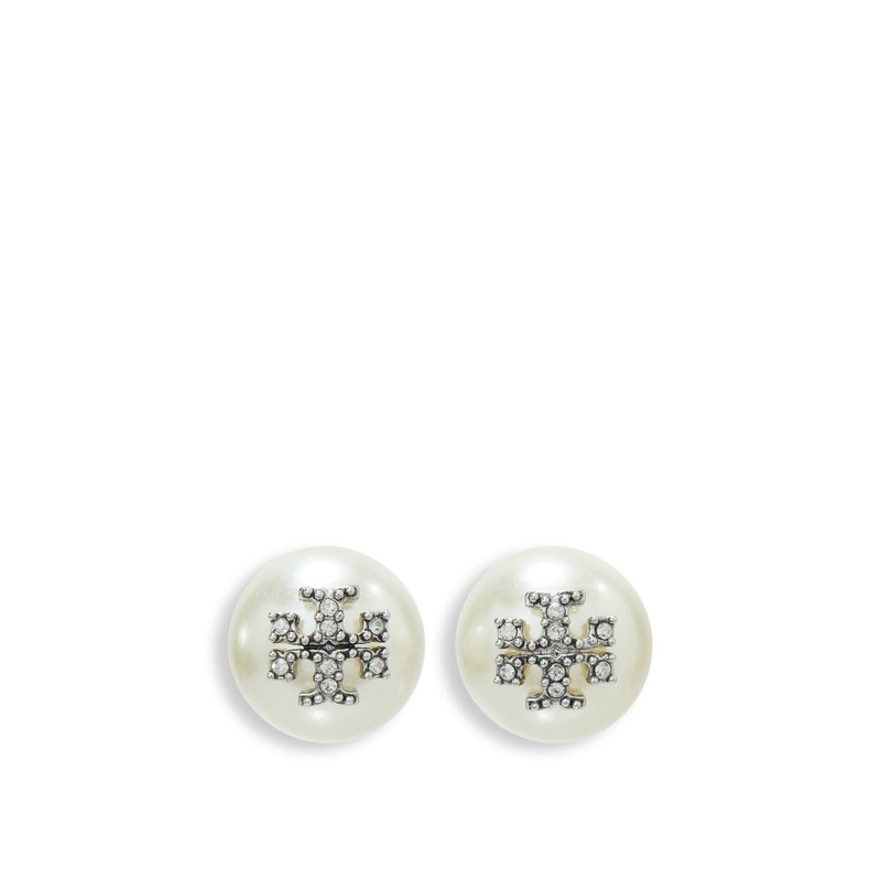 Kira Pearl Pave Logo Stud Earrings