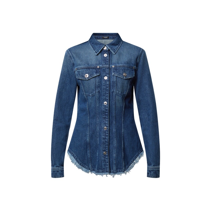 Shirt Denim R Washed Medium Blue With Frayed Edges