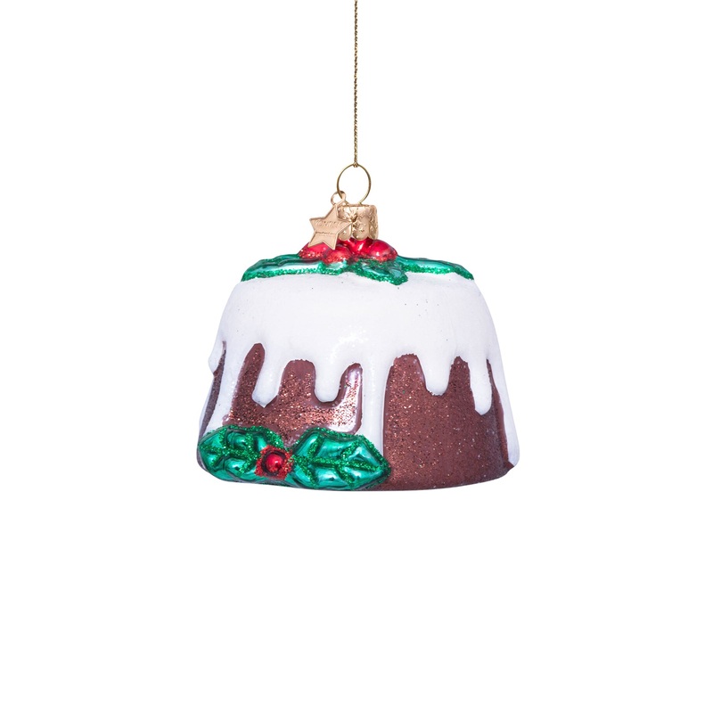 Christmas Pudding Glass Hanging Decoration 6cm