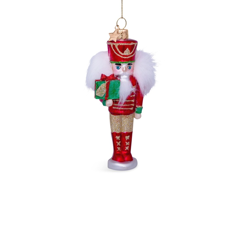Red and Green Glass Nutcracker Christmas Tree Decoration 16cm