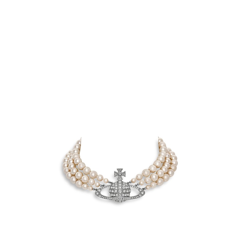 Three Row Orb Pearl Detail Necklace