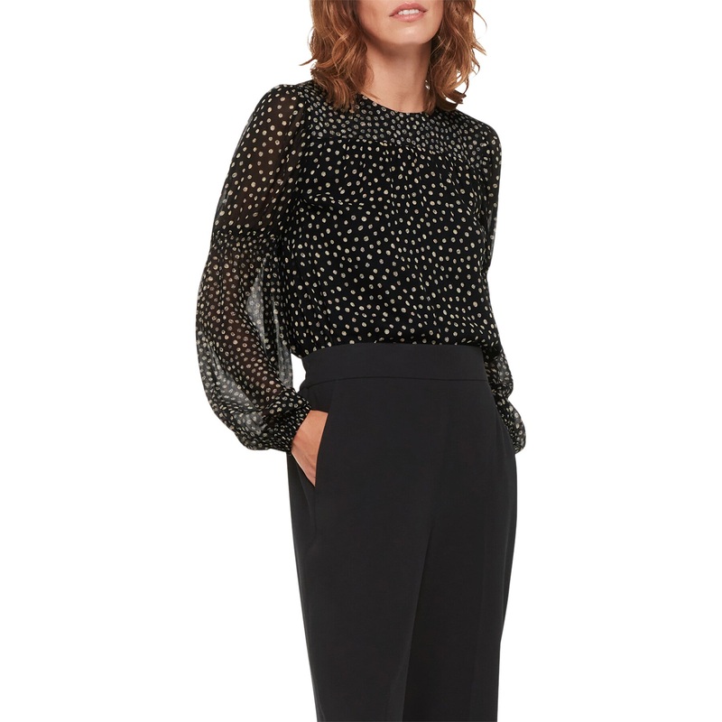 Speckled Polka Dot Shirred Top