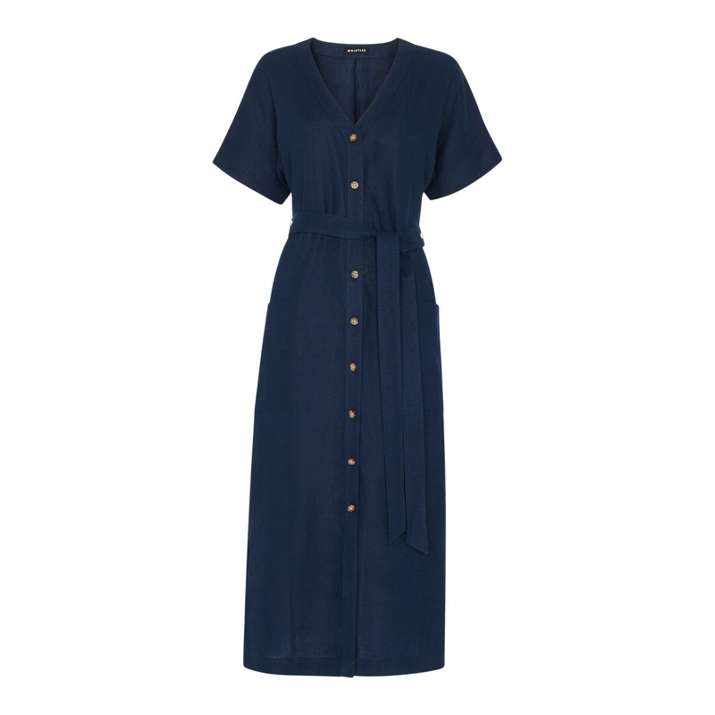 Linen Belted Midi Dress