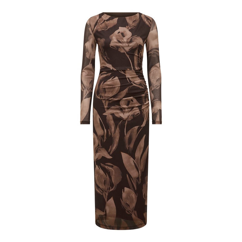 Alannah Mesh Long Sleeve Midi Dress