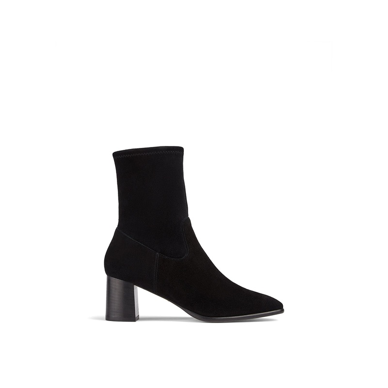 Harp Block Heel Stretch Ankle Boots Black