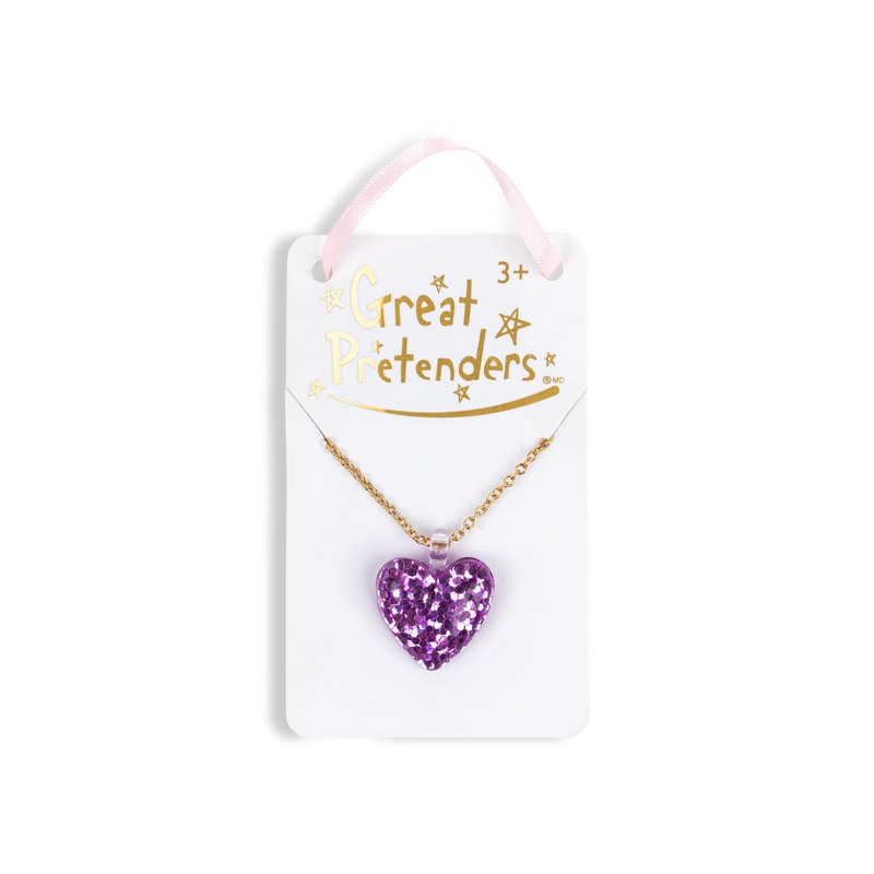 Glitter Heart Necklace Pink