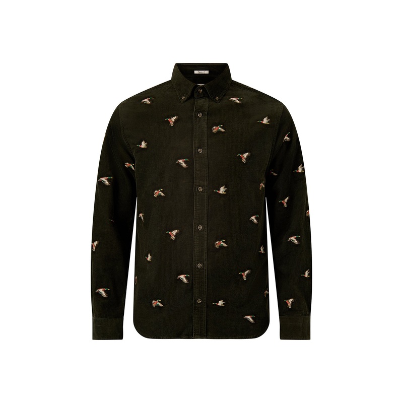 Embroidered Ducks Shirt Green