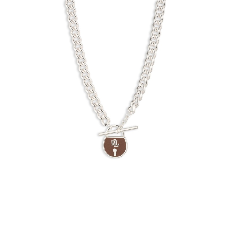 Leather Lock Pendant Silver Brown