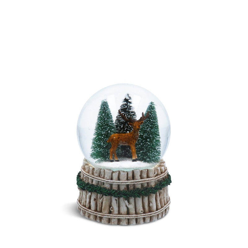 Christmas Music Snow Globe Stag In Pine Wood