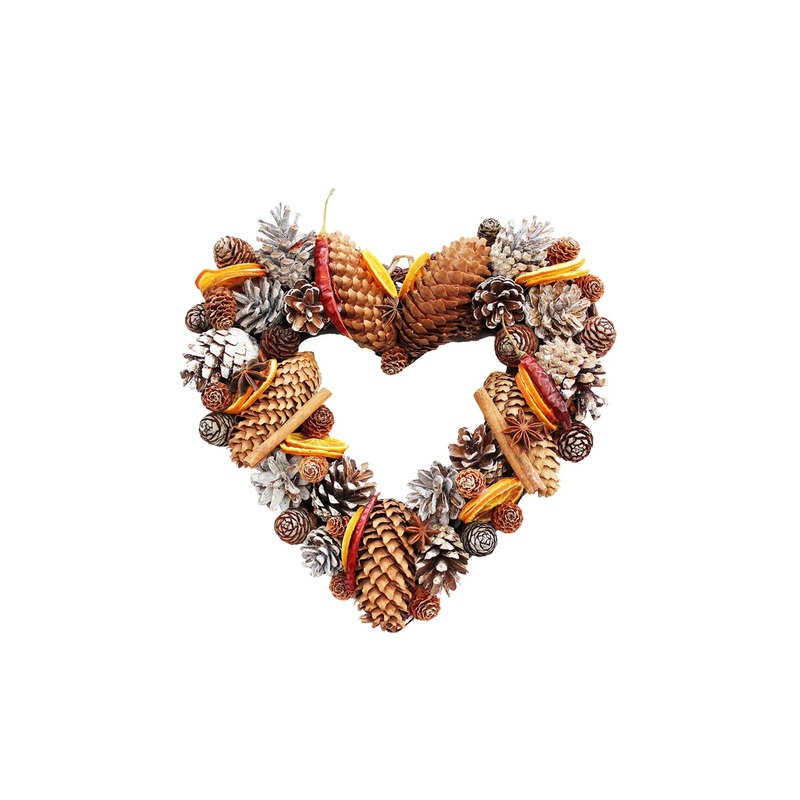 Cone And Orange Twig Heart Christmas Decoration 25cm