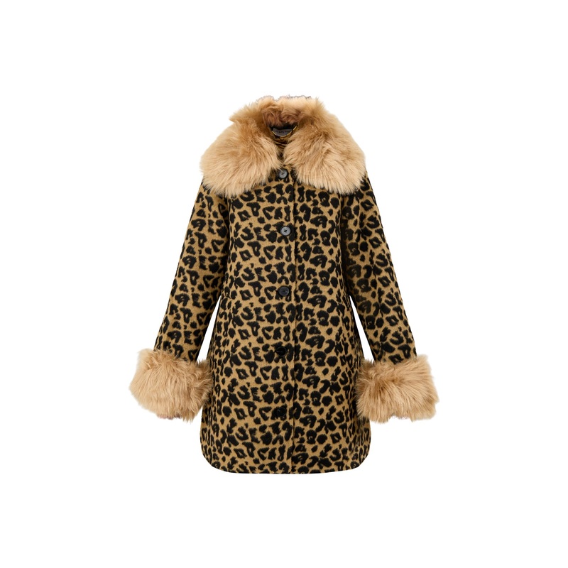 Leopard Faux Fur Coat Brown