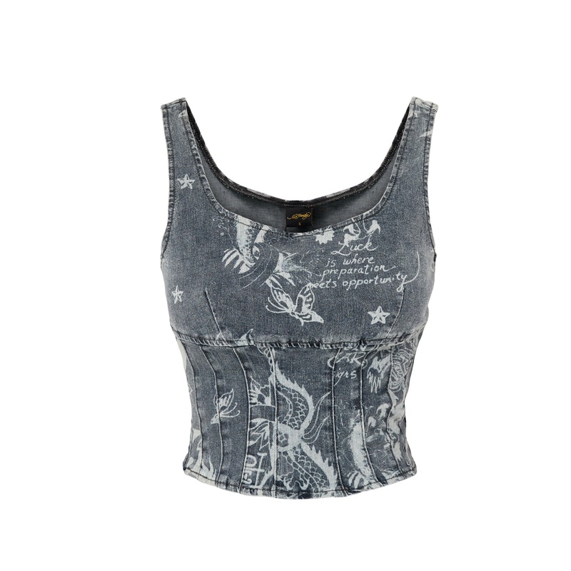 Love Print Corset Top Blue