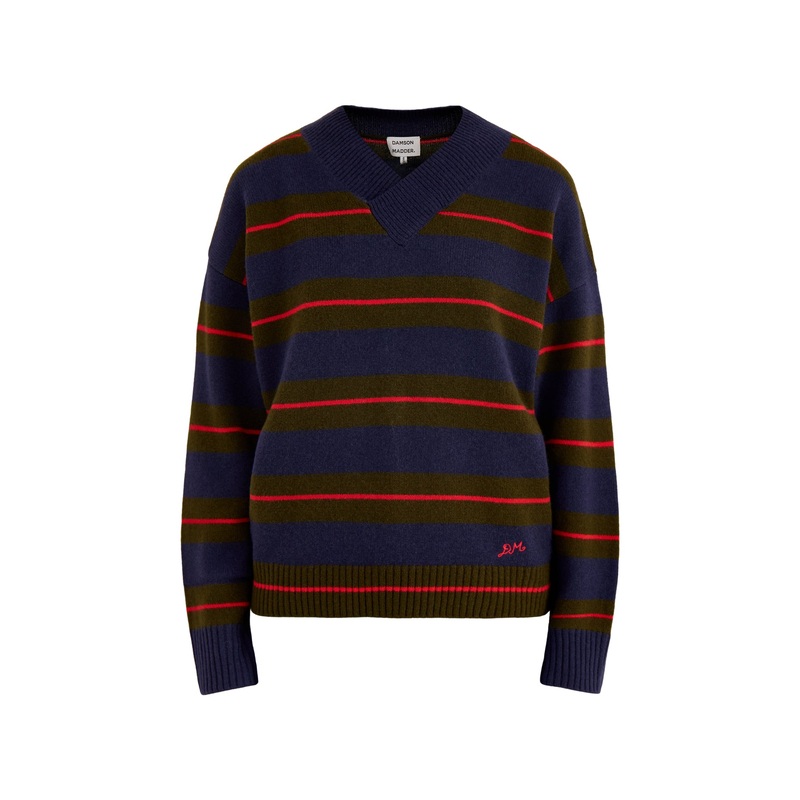 Odette V Neck Jumper Green Stripe