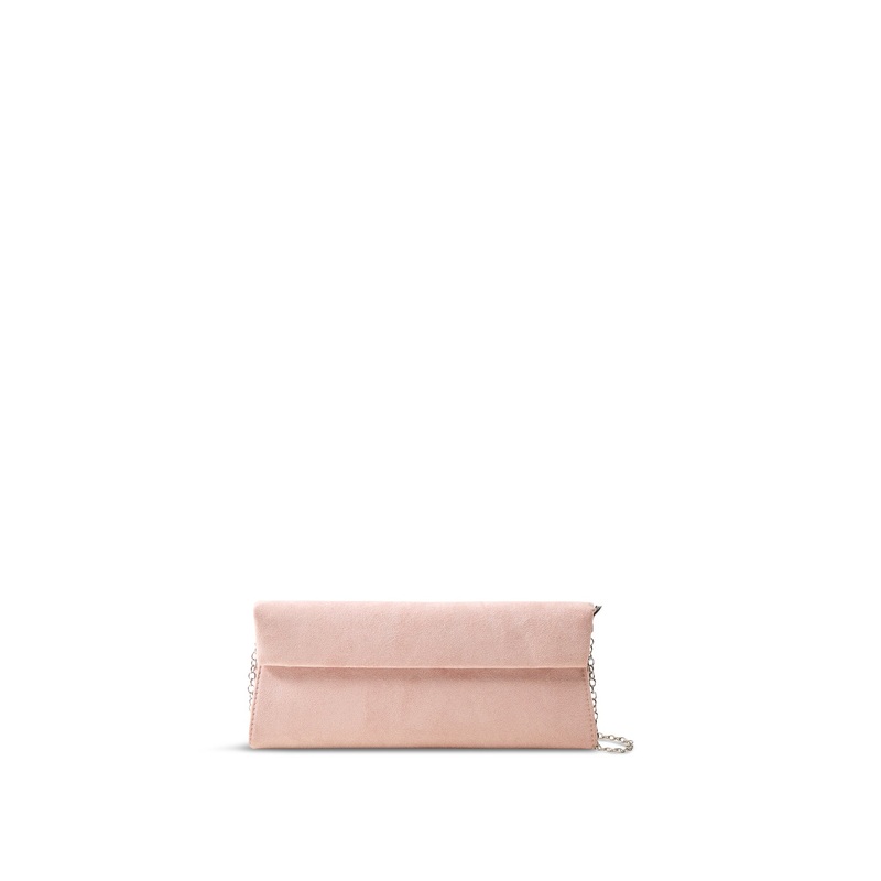 Suede Foldover Clutch Beige