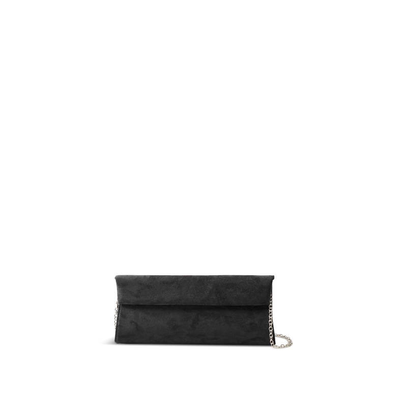 Suede Foldover Clutch Black