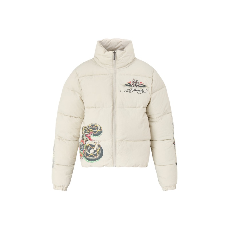 Tattoo Puffer Coat Beige