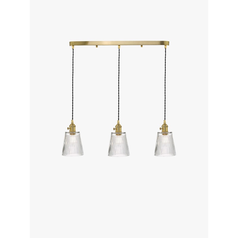 Hadano 3 Light Brass Suspension with Ribbed Glass Shades