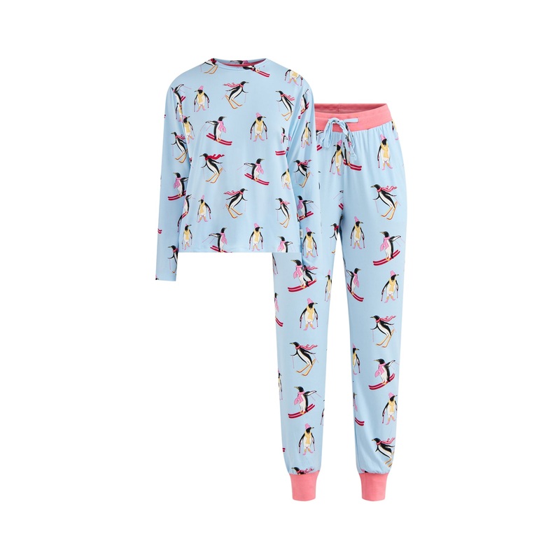 Skiing Penguins Pyjama Set Blue