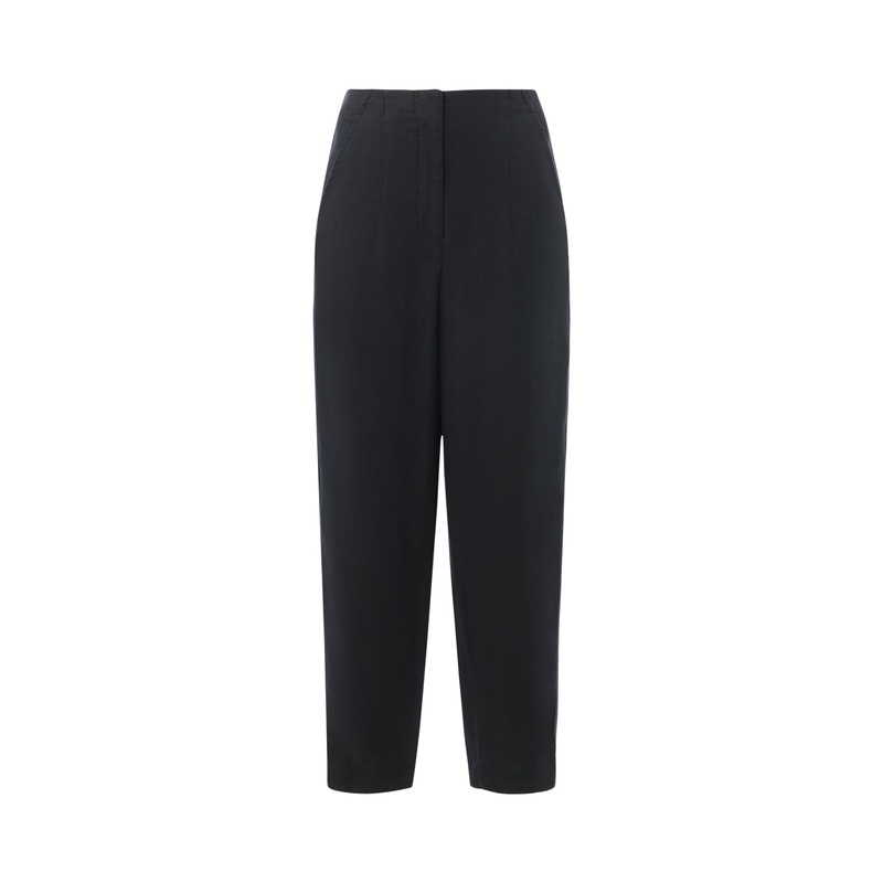 Black Linen Barrel Leg Trouser