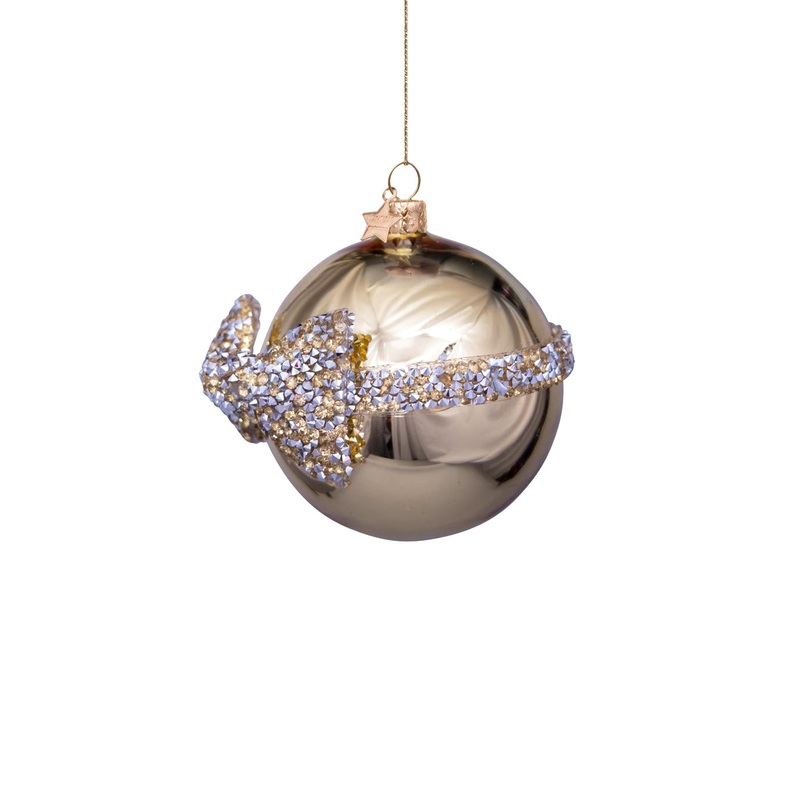 Diamond Bow Gold Glass Christmas Hanging Decoration